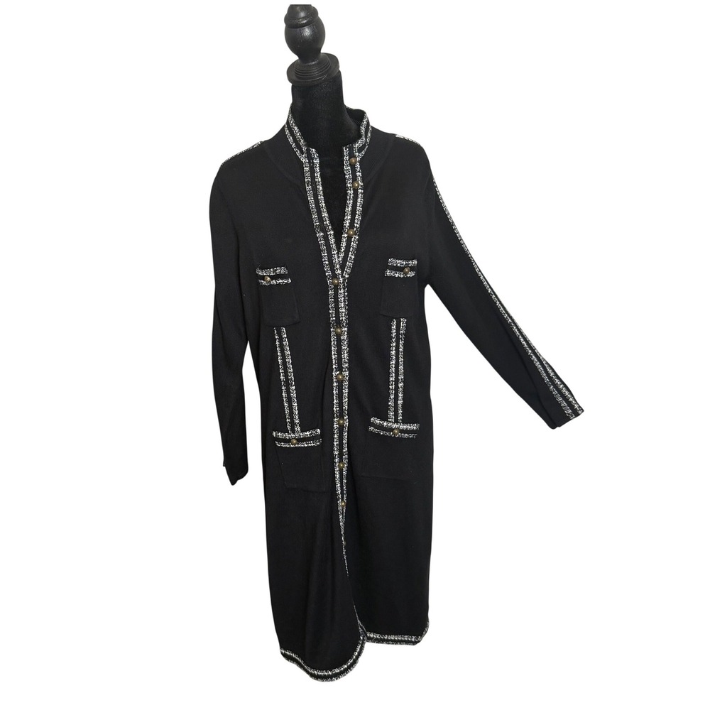Leo & Ugo Black Parisian Chic Knit Dress Size M Layering Maxi Cardigan Coatigan